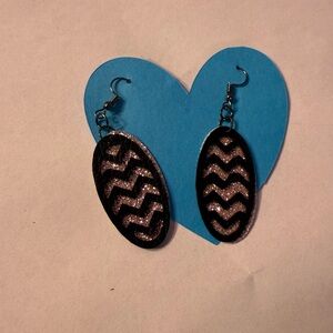 Hand Crafted Black and Light Pink Chevron Earrings